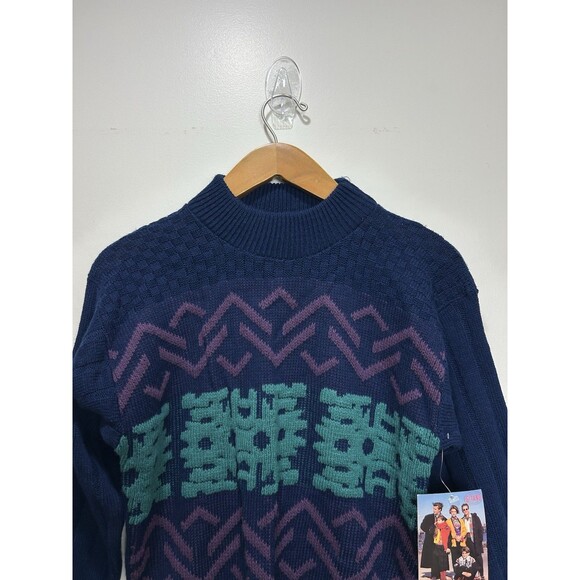 Vintage Gitano Sweater Size L Blue Aztec Geometric Made in USA NWT Deadstock - Picture 2 of 10